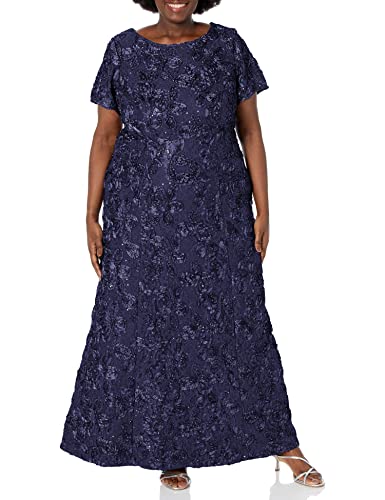 Alex Evenings Damen Langes Rosettenkleid aus Spitze mit Flügelärmeln Kleid für besondere Anlässe, Marineblau, 40