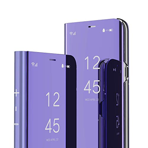 LEMAXELERS OnePlus 8 Pro Hülle,OnePlus 8 Pro Hülle Schutzhülle Spiegel Makeup Plating Überzug Flip PU Leder im Bookstyle Hart PC Standfunktion Etui Hüllen für OnePlus 8 Pro,Purple Mirror PU