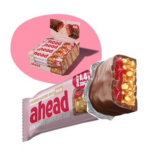 ahead ACHIEVE Veganer Süßigkeiten Riegel – Peanut Butter Jelly – 16 x 35g – Keto Riegel mit zuckerfreier Schokolade – nur 5g Net Carbs pro Low Carb Süßigkeit