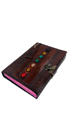 OVERDOSE Seven Stone Handmade vintage leather journal Double Lock Cotton paper 200 GSM, Blank spell book of shadows grimoire journal - 7x10 inches|17x25 cm|A4