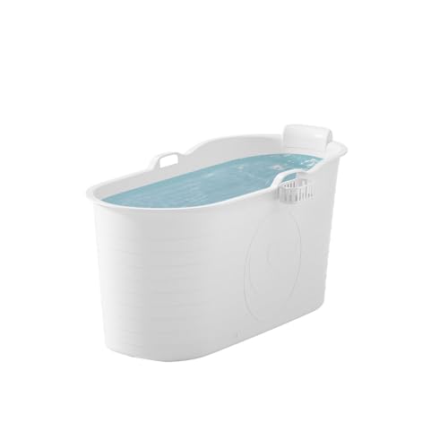 FlinQ - XXL Mobile Badewanne Erwachsene mit Badeaccessoires - Komfortable Sitzbadewanne Erwachsene zur Tiefenentspannung - Auch als Eistonne geeignet - Eisbaden Tonne - Weiß - 230 Liter