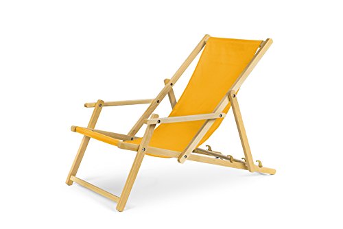 IMPWOOD Gartenliege Strandliege mit Armauflagen und Absicherungssystem Liegestuhl aus Buchenholz klappbar Holz-Liegestuhl gelb