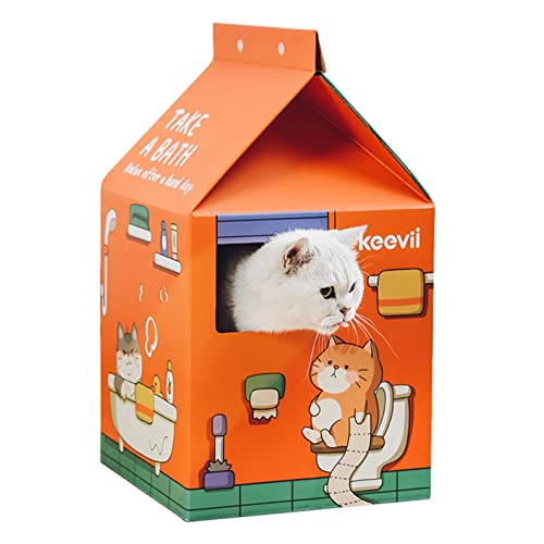 Bestlle Katzenhaus aus Karton | Milchkatzenhöhle mit Kratzblock und Katzenminze - Klassisches abnehmbares Kratzbrett, interaktiver Spielzeugkratzer für Haustiere