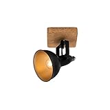 BRILONER - Wandleuchte Innen schwenkbar, Vintage, Holzbasis, Wandlampe, Wandstrahler, Leselampe Bett, Deckenlampe, Wohnzimmer, Leselicht, Wandbeleuchtung, 11x11x15,7 cm, Schwarz-Gold