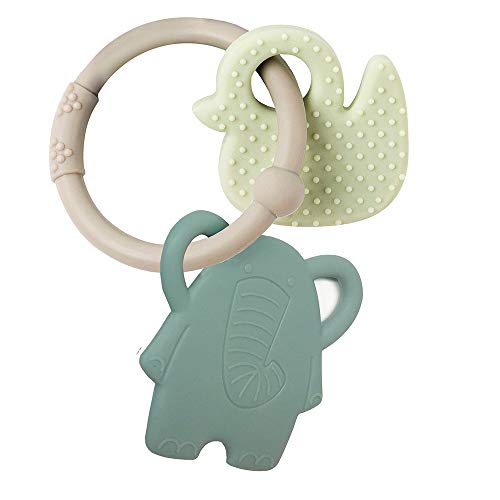 Nattou Beißring aus Silikon, Elefant und Ente, BPA-frei, 8 x 10 x 4 cm, Silicon, Beige/Grün