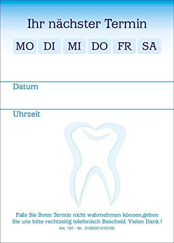 50 Terminblöcke mit je 50 Terminzettel, Terminblock tb191 Zahnarztpraxis in blau