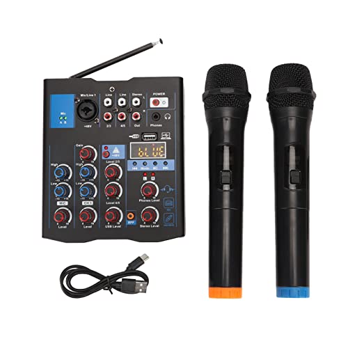 Dual-Mikrofon-Mixer, 4-Kanal-Wireless-Mikrofon-Audio-Mixer-System, VHF-Antenne, Kleines Metall-USB-Mischpult mit Drahtlosem Mikrofon, für Live-Streaming-Karaoke