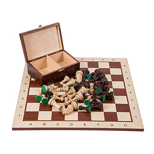 Square - Pro Schach Set Nr. 5 - Mahagoni BL - Schachbrett + Schachfiguren Staunton 5 + Kasten - Schachspiel aus Holz