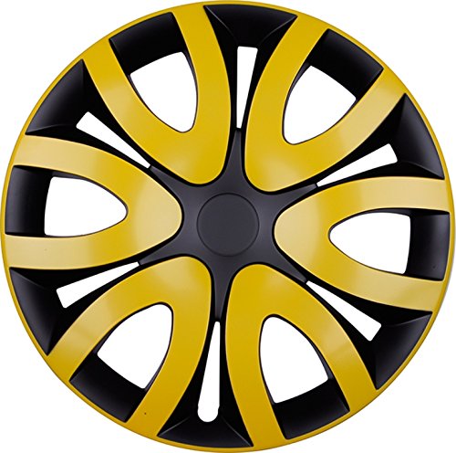 Premium Radkappen Radzierblenden Radblenden 'Modell:Mika' 4er Set, Farbe:Gelb-Schwarz, Felgendurchmesser:15 Zoll