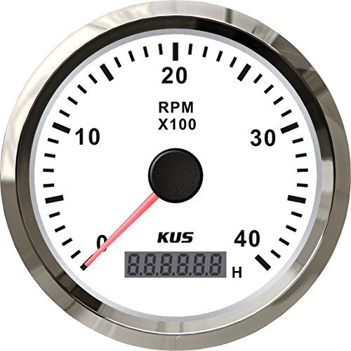 KUS Garantierte Drehzahlmesser Drehzahlmesser Mit Betriebsstundenzähler 4000RPM 85mm 12V/ 24V Mit Hintergrundbeleuchtung(weiß)