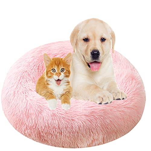 Hundebett, Rund Plüsch Haustierbett Flauschig Waschbares Katzenbett mit Reißverschluss Warme Donut Hundekissen für Haustiere- Light Pink|| Ø 90cm/36in