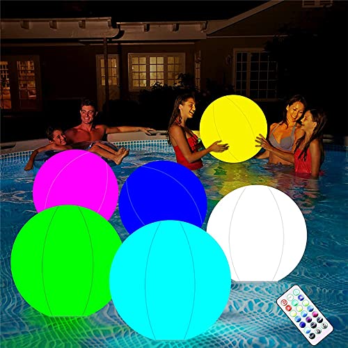Orgonite Pool Spielzeug, 16'' Aufblasbarer LED Leuchtender Wasserball mit Fernbedienung, 16 Farblichter und 4 Lichtmodi, Pool Spiele für Erwachsene Kinder, Dekoration für Strand Garten Pool Party