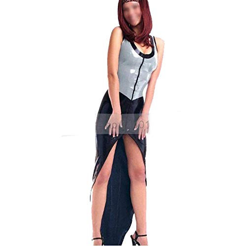 Ärmelloses Skintight Latex-Kleid mit asymmetrischer Rockgummi-Fetisch-Hauptrosa_M.