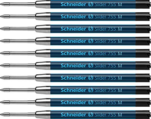 Schneider Slider 755 Kugelschreibermine (ViscoGlide-Technologie, dokumentenecht, M=Mittelstrich) 10er Packung, schwarz
