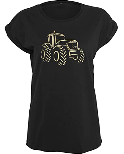 Damen Tshirt : Traktor - Geschenk für Traktorfahrerin - T-Shirt Trecker - Arbeitskleidung Landwirtin (Loose Fit Schwarz XXL)