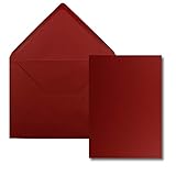100 Stück Karte mit Umschlag Set - Einzel-Karten Din A5-14,8 x 21 cm dunkelrot mit Brief-Umschlägen Din C5-15,4 x 22 cm dunkelrot - Nassklebung