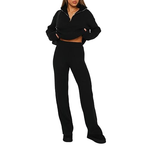 GETERUUV Damen Zweiteiler Trainingsanzug Strick Set Hose und Pullover Freizeit Home Outfit Sportanzug Outfit Jogginghose