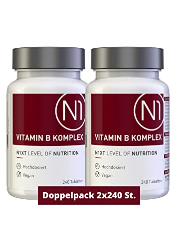 N1 Vitamin B Komplex hochdosiert - 480 vegane Tabletten - nur 1x tgl. - 8 Monats-Vorrat - alle 8 B Vitamine in einer Tablette - beste Bioverfügbarkeit