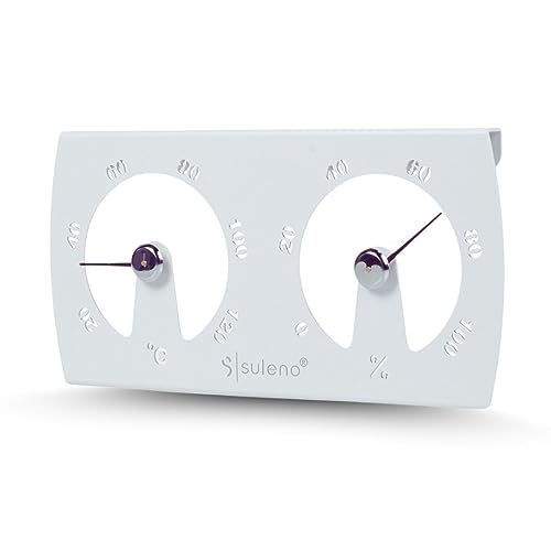 SULENO - Sauna Klimamesser KJELL, Saunazubehör, Thermometer 20-120 °C, Hygrometer 0-100%, Sauna Zeitmesser, Zeitmessgerät (Weiß)