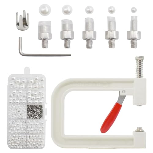 Scalewbin 1Set Perlensetzmaschine Handpresswerkzeuge Kunststoffwerkzeug Bandnietpresse zum Dekorieren Von Kleidung mit 5 Größen Runder Weißer Perlennietennieten