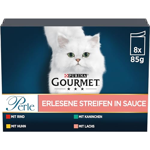 PURINA GOURMET Perle Erlesene Streifen Katzenfutter nass, Sorten-Mix, 10er Pack (10 x 8 Beutel à 85g)