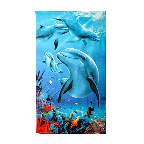 Gocher 634Delphin, große Größe, Bad- und Strandtücher, Delfin-Mikrofaser, 100 x 180 cm, großes Handtuch für Erwachsene