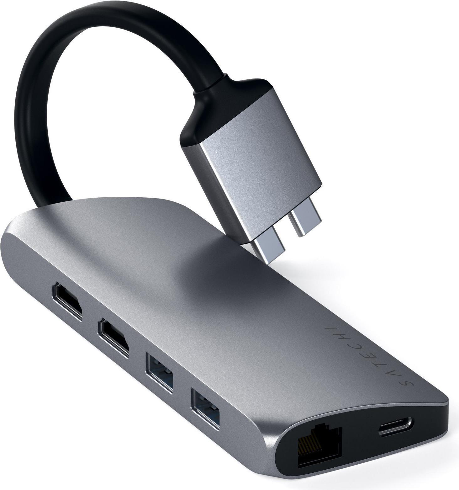 SATECHI Dualer Aluminium USB-C Multimedia Adapter mit dual 4K HDMI, USB-C PD, Gigabit-Ethernet, Micro SD/SD-Kartenlesern, USB 3.0 - Kompatibel mit 2018 MacBook Air, 2018 Mac Mini etc. (Space Grau)