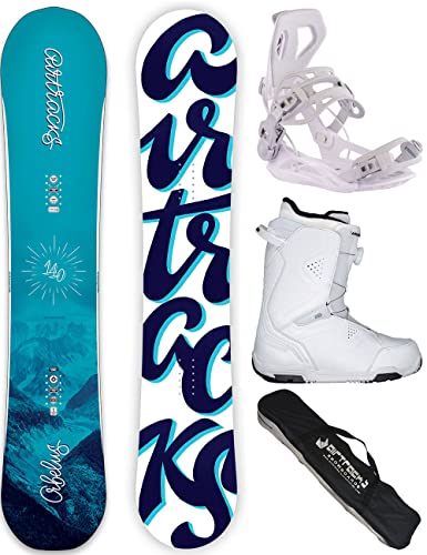 Airtracks Damen Snowboard Set Freestyle Freeride Orbelus Lady Camber 150 + Bindung Master W + Boots Strong ATOP W 40+ Sb Bag / 140 145 150 155 cm