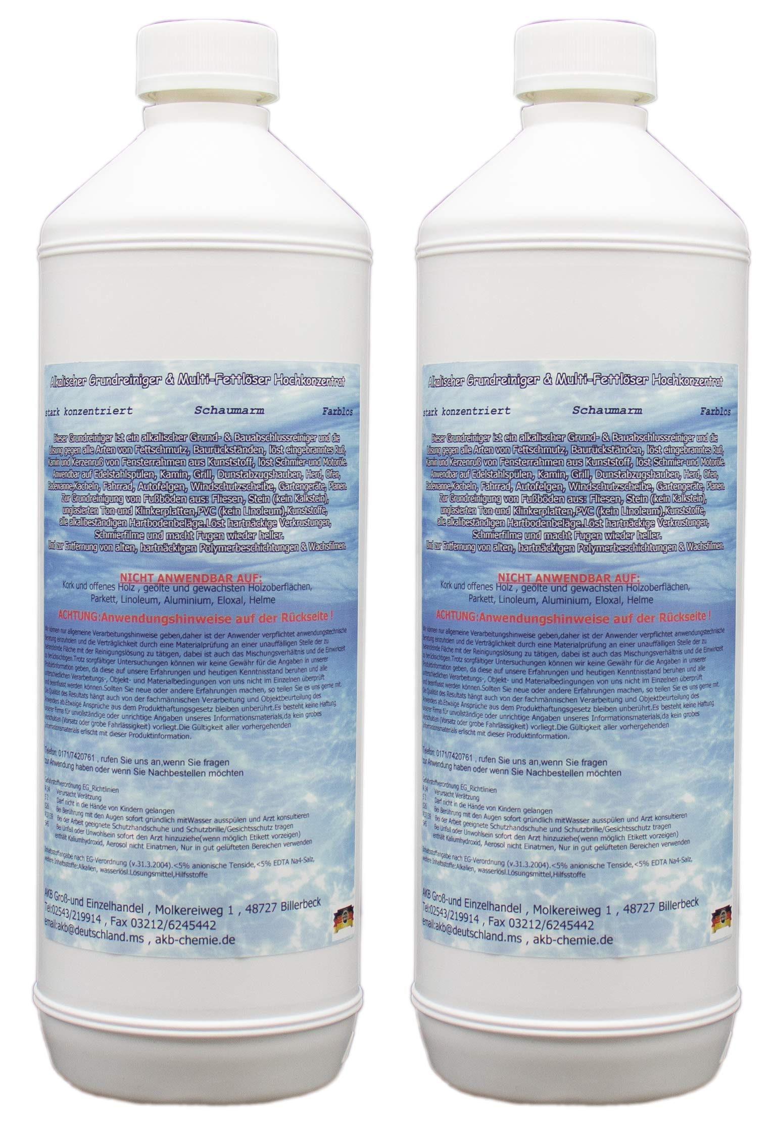 Alkalischer GRUNDREINIGER und FETTLÖSER Konzentrat,ideal für Reinigungspistole (Mischung 1:50), 1262 (2 x 1 Liter Flasche)