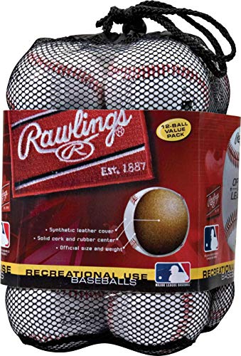Rawlings OLB3BAG12 Baseballs, offizielle Ligabälle für die Freizeitnutzung, 12 Stück, Weiß