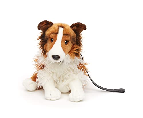 Uni-Toys - Langhaarcollie mit Leine, sitzend - Gesicht weiß-braun - 27 cm (Höhe) - Plüsch-Hund, Collie - Plüschtier, Kuscheltier