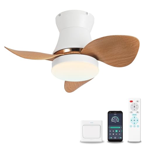 YOLEDY 53cm Mini Deckenventilator mit Beleuchtung Leise, Kleiner Deckenlampe mit Ventilator, Reversibel 3 Blätter, DC Motor, Dimmbar, Speicherfunktion, 6 Geschwindigkeiten, Weiß