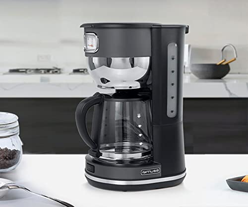 Muse Kaffeeautomat MS-220 DG | mit Glaskanne, analoge Anzeige für Warmhaltung, 10 Tassen Fassungsvermögen, Edlstahl, grau