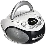 Majestic AH 2387R MP3 USB - Tragbare Boombox mit CD/MP3-Player, USB-Eingang, Kassettenrekorder, Kopfhöreranschluss, Weiß