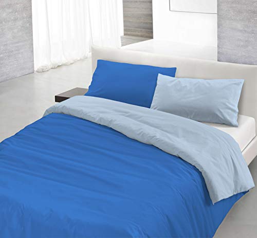 Italian Bed Linen Natural Color Doubleface Bettbezug, 100% Baumwolle, royal/hell Blau, Einzelne