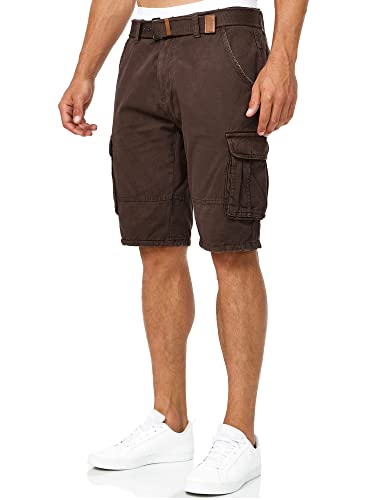 Indicode Herren Monroe Cargo ZA Shorts m. 6 Taschen inkl. Gürtel aus 100% Baumwolle | Kurze Hose Bermuda Sommer Herrenshorts Short Men Pants Cargohose kurz Sommerhose f. Männer Dk Brown S