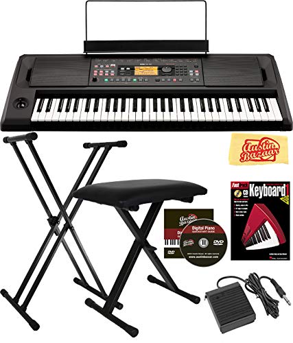 Korg EK-50L Limitless Entertainer Keyboard Bundle mit verstellbarem Ständer, Bank, Sustain Pedal, Lehrbuch, Austin Bazaar Lehr-DVD und Poliertuch