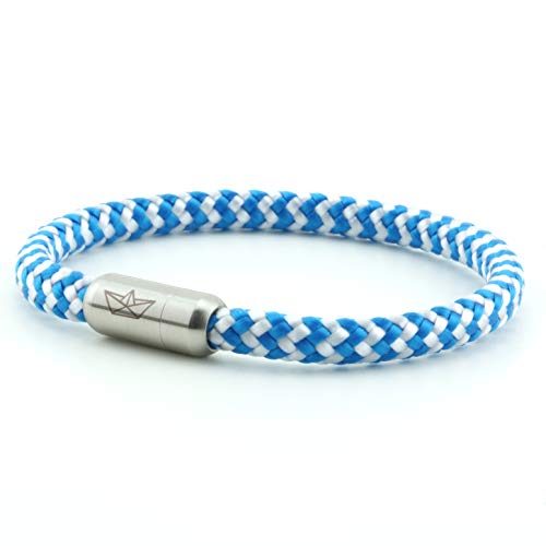 Paper-Ship Armband Atlantis No. 512 - 5mm Segeltau Seil in Weiß & Blau mit Magnetverschluss in Silber (19.00)