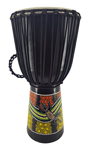 50cm Profi Djembe Trommel Bongo Drum Buschtrommel Percussion Motiv Buntes Muster Gecko Bemalt - (Sehr gutes Instrument für Damen und Jugendliche guter Bass)