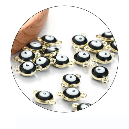 ZEYRU 10/50 Stück Emaille-Charms, 7 mm, kleiner türkischer Anhänger für Schmuckherstellung, Armband, Halskette, Ohrring, DIY, Handarbeiten-schwarz-1-30 Stück