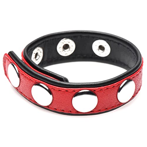 Strict Leather Cock Ring Black Studded Leather Speed Snap-On Ring for Men or Couples, Harder Longer Erection Enhancer, Adjustable Cock Ring, Stay Hard Male Enhancement - Red
