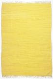 Theko | Dhurry Teppich aus 100% Baumwolle Flachgewebe Teppich Happy Cotton | handgewebt | Farbe: Gelb | 60x120 cm