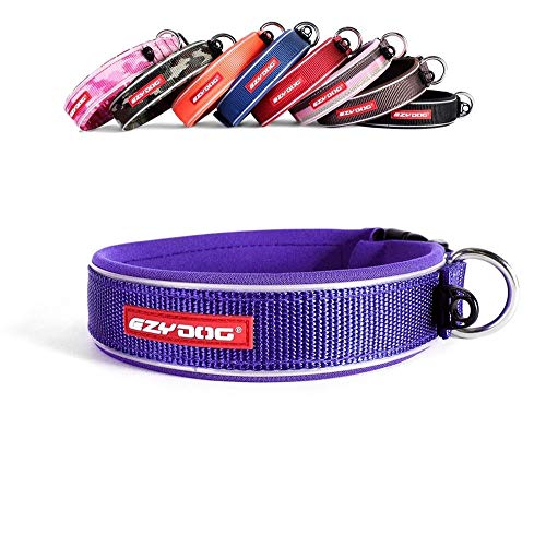 EzyDog Neo Hundehalsband - Halsband Hund Neopren Gepolstert | Halsbänder für Große, Mittelgroße, Mittlere & Kleine Hunde Größen | Reflektoren für Perfekte Sichtbarkeit (S, Violett)