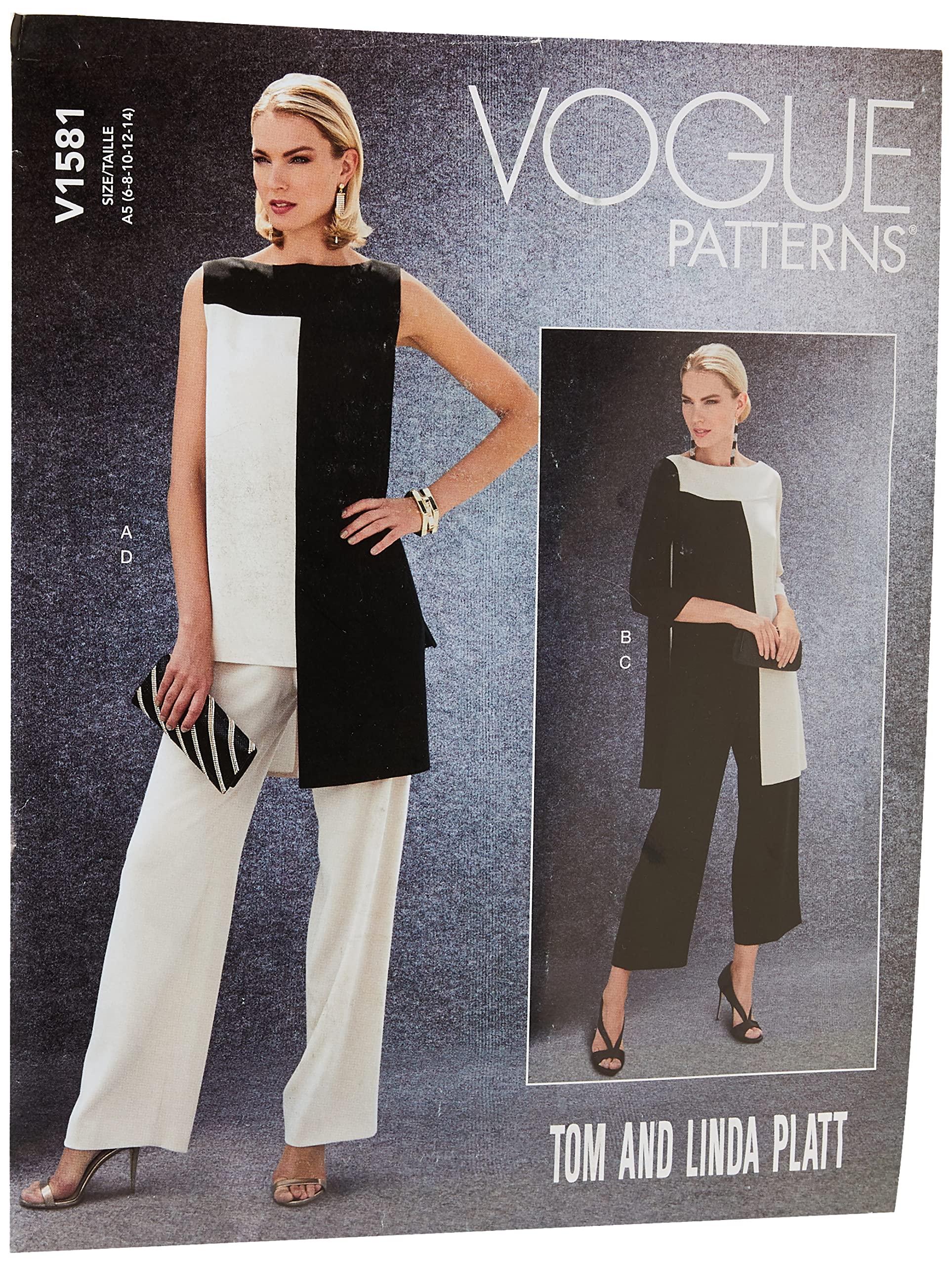 Vogue Patterns 1581A5 Vogue Schnittmuster 1581 A5, Tunika und Hose für Damen, Größen 34-42, Tissue, mehrfarbig, 20 x 0.5 x 25 cm