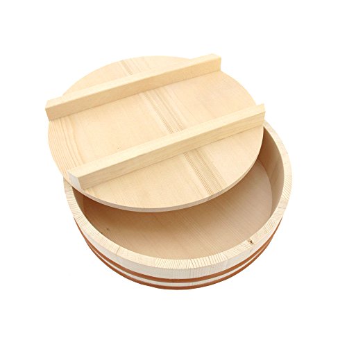 BambooMN, Hangiri-Schüssel mit Deckel für Sushi-Oke-Reiszubereitung, 1 Stück, holz, natur, 14.2-Inch