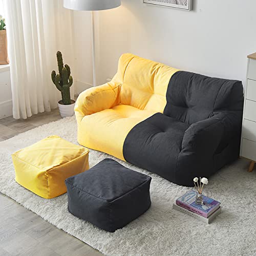 Sitzsack-Bezug Lazy Sitzsack-Stuhlbezug für Lazy-Sofa mit hoher Rückenlehne, Sitzsack-Bezug (ohne Füllung), Muss Gefüllt Werden Ultraweicher Memory-Schaum, Lazy Sack Cover,Yellow dark gray stitching