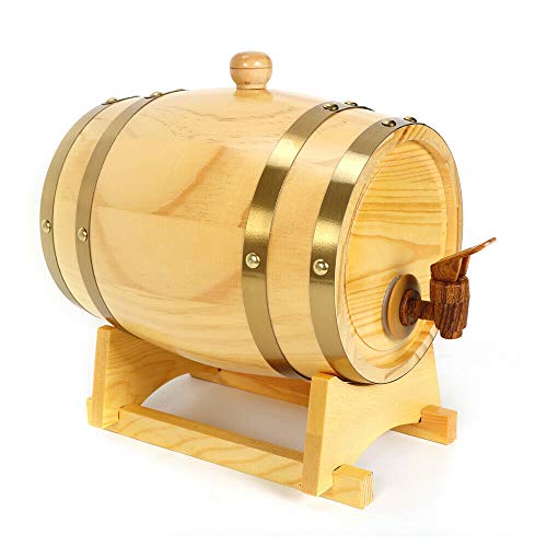 3 Liter Holzfass mit Bock und Zapfhahn Eichen-Fass für Lagerung von Whiskey, Wein, Spirituosen, Likörspender Whiskyfass Geschenkidee für Männer