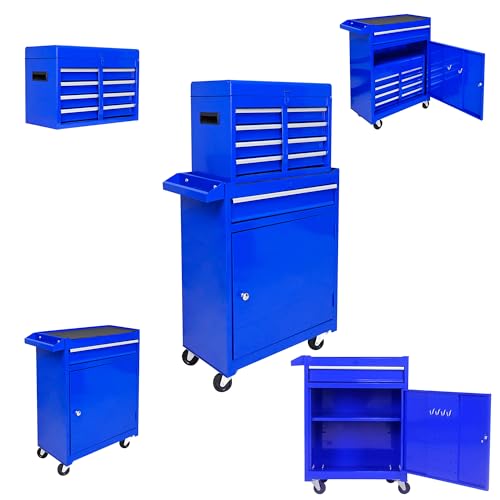 Werkzeugkiste mit Rollen, 5 Schubladen, tragbarer Werkzeugkasten auf Rollen, hohe Kapazität, Werkzeugkiste für Garage, Werkstatt, Heimhandwerk (blau)