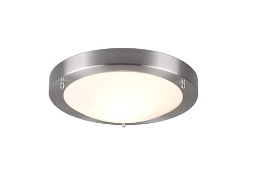 LED Bad Deckenleuchte rund Ø 31,5cm in Silber matt mit Glas Opal Weiß matt, IP44 - Badlampen