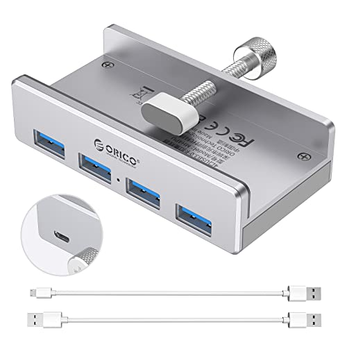 ORICO 4-Port USB 3.0 Hub, Typ C zu USB 3.0 Adapter Mit Extra Netzteilanschluss Port, Aluminium USB Hub für Desktop-Computer, MacBook, MacBook Air/Pro/Mini (Datenkabel A to A 1,5M+ C to A 1,5M)